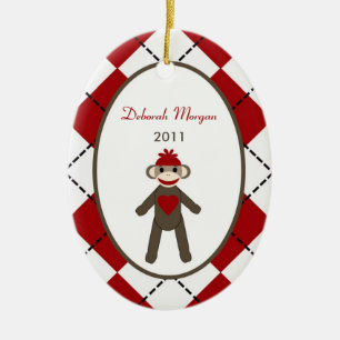 Mono rojo personalizado del calcetín del ornamento