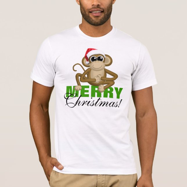 Mono Santa Hat - Camisa Blanca "Feliz Navidad" (Anverso)