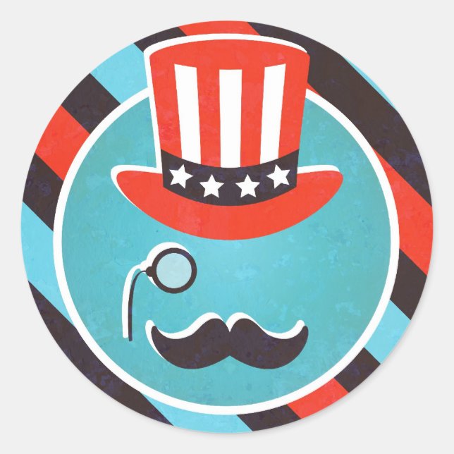 Monocle Mustache, 4 de julio Pegatinas Fiestas (Anverso)