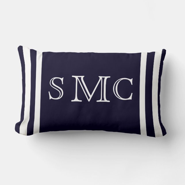 MONOGRAM almohada azul marino sólido y lisa blanca (Anverso)