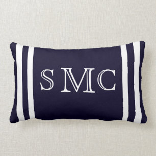 MONOGRAM almohada azul marino sólido y lisa blanca