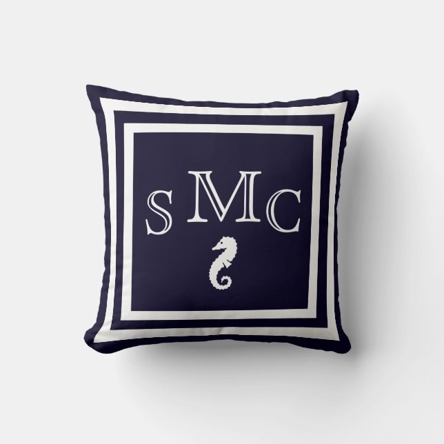 MONOGRAM almohada azul oscuro sólido (Anverso)