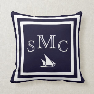 MONOGRAM almohada azul oscuro y lisa