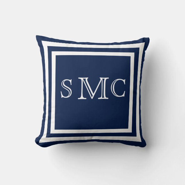 MONOGRAM azul oscuro sólido almohada simple y llan (Anverso)