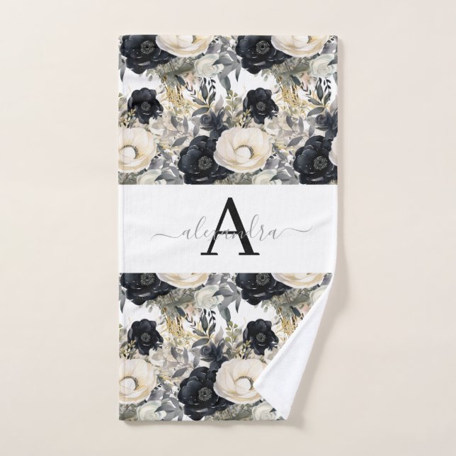 Monogram Black and White Modern Towel Set (Toalla de mano)