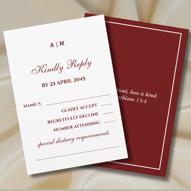 Monogram Burgundy Christian Wedding RSVP Card (Subido por el creador)