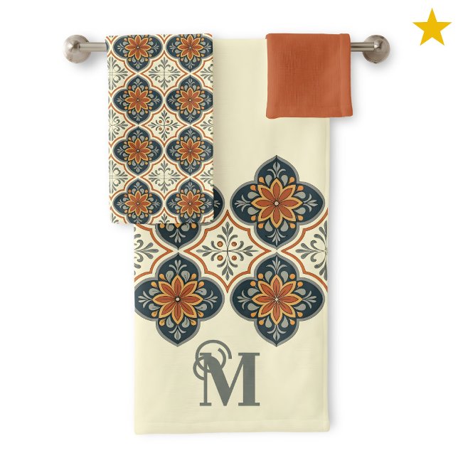 Monogram Initial Spanish Tiles Flower Pattern  (Subido por el creador)
