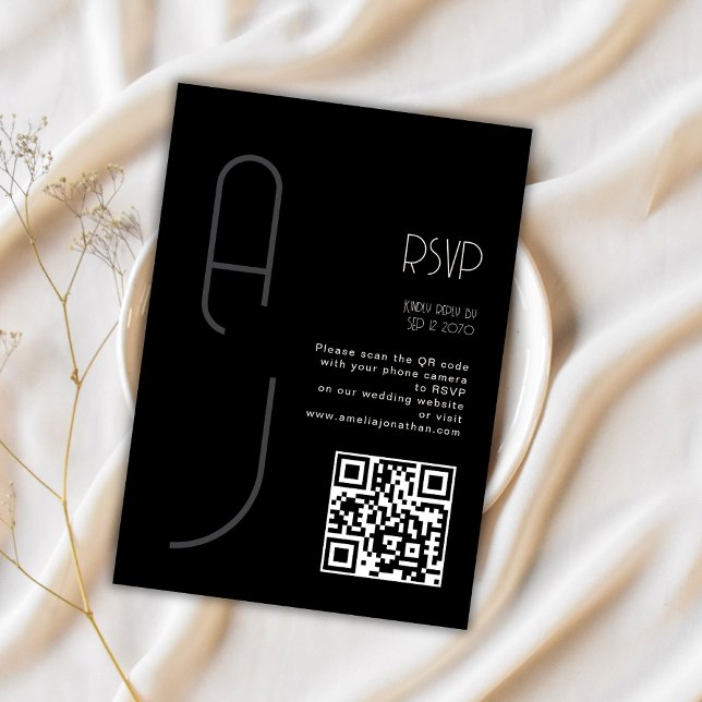 Monogram Minimal Wedding Qr Code Black RSVP  (Subido por el creador)