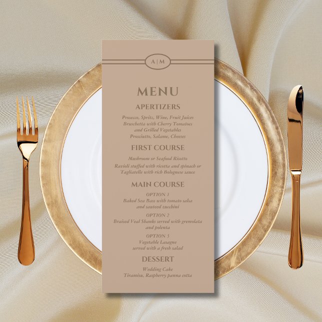 Monogram Modern Taupe Christian Wedding Menu (Subido por el creador)