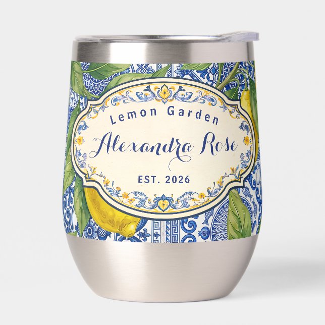 Monogram Name Lemon Blue French Country Tile  (Izquierdo)