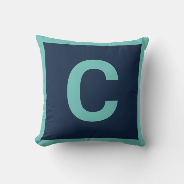 MONOGRAM NAVY AQUA DOUBLESIDADA almohada de cojín (Anverso)