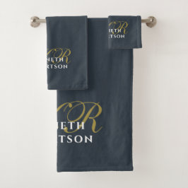 Monogram Navy Blue Gold White Minimalist Chic Men 