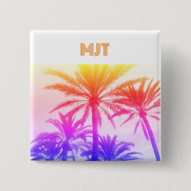 MONOGRAM RETRO vacaciones soleada palmera Botón (Anverso)