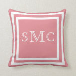 MONOGRAM rosa sólido almohada rosa lisa y blanca<br><div class="desc">Diseño por Sandy Closs. Las iniciales de monograma personalizan la plantilla de Personalizado para Cojín decorativo - almohadas personalizadas. Personaliza con tu propio nombre, patrón, diseño, presupuesto, monograma o fotografía. Usa nuestras plantillas, ilustraciones, fotos, gráficos y ilustraciones geniales, luego agrega nombres, texto, citas y monogramas para crear tu propia almohada...</div>