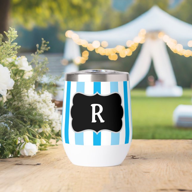 Monogram Sky Blue and White Cabana Stripes (Boda (girada))
