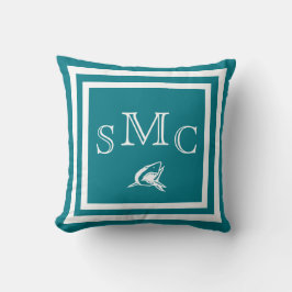 MONOGRAM Sólido azul Tiburón liso almohada