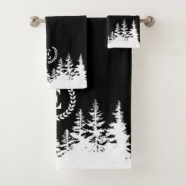 Monogram Trees Bath Towel Set Black and White