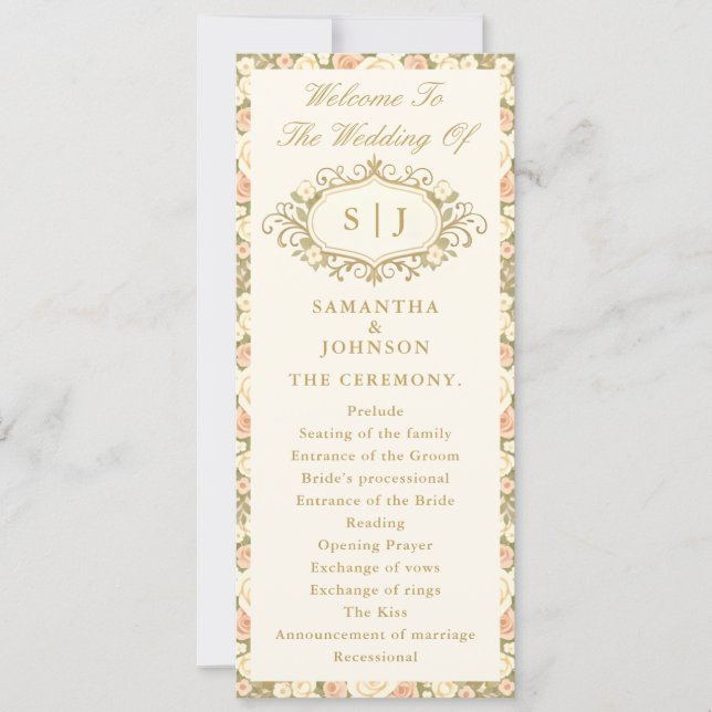 Monogram Vintage Ivory Wedding Ceremony Program (Anverso)