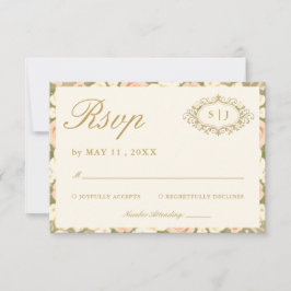 Monogram Vintage Ivory Wedding RSVP Card