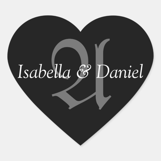 Monograma A Bodas Pegatinas de sellos cardíacos (Anverso)