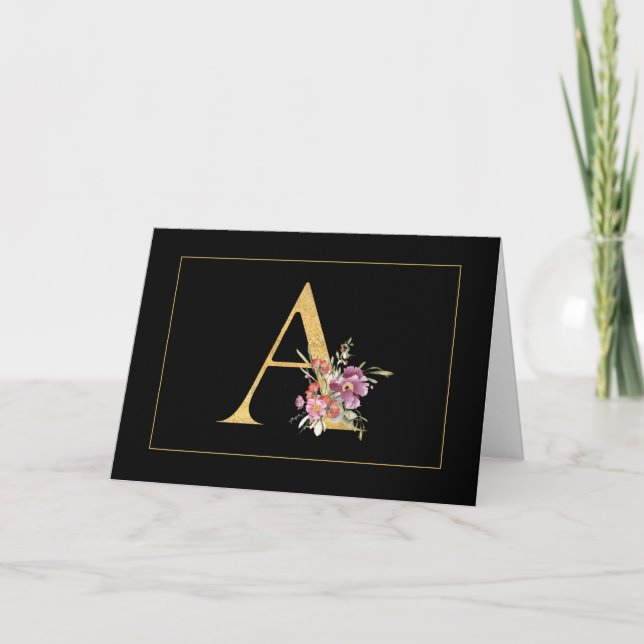Monograma A de oro elegante con flores rosas (Anverso)