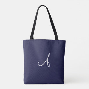 Monograma A en blanco sobre bolsa azul de la marin