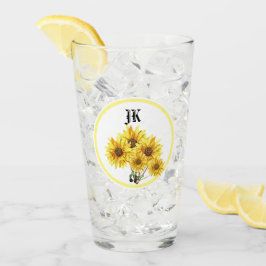 Monograma acuarela amarillo girasol Tumbler Vidrio