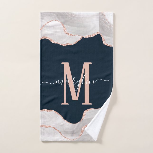 MONOGRAMA AGÁTICO DE FOGRA NEGRO BLANCO Y ORO ROSA (Toalla de mano)