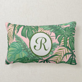 Monograma almohada rosa y hoja verde