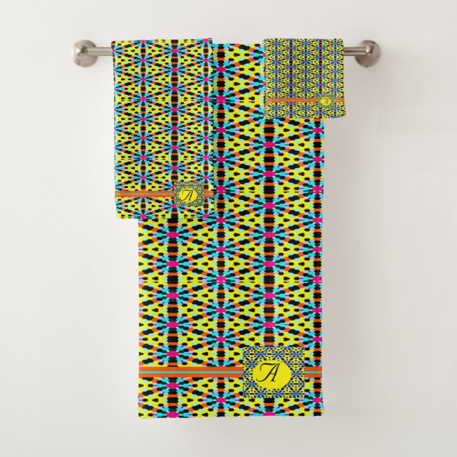 Monograma Amarillo brillante/Aqua/Bandas Rojas/Tri (In situ)