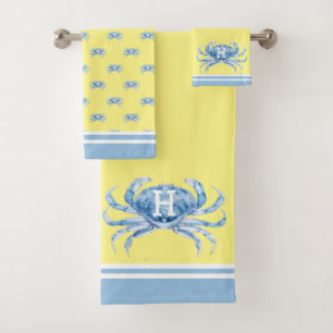 Monograma amarillo y azul acuarela Cangrejo Náutic