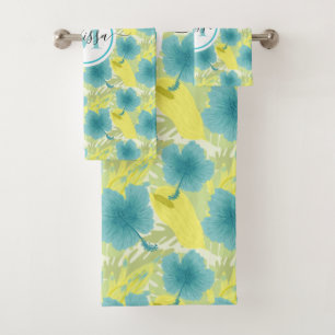 monograma amarillo y azul floral 
