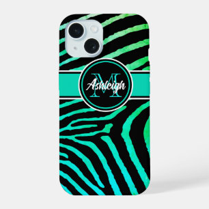 Monograma Aqua Green, Black Zebra Strips