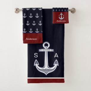 Monograma Armada de Ancla Náutica Marrón Blanco Co