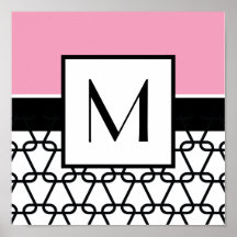 Monograma arte en pared, rosa y negro