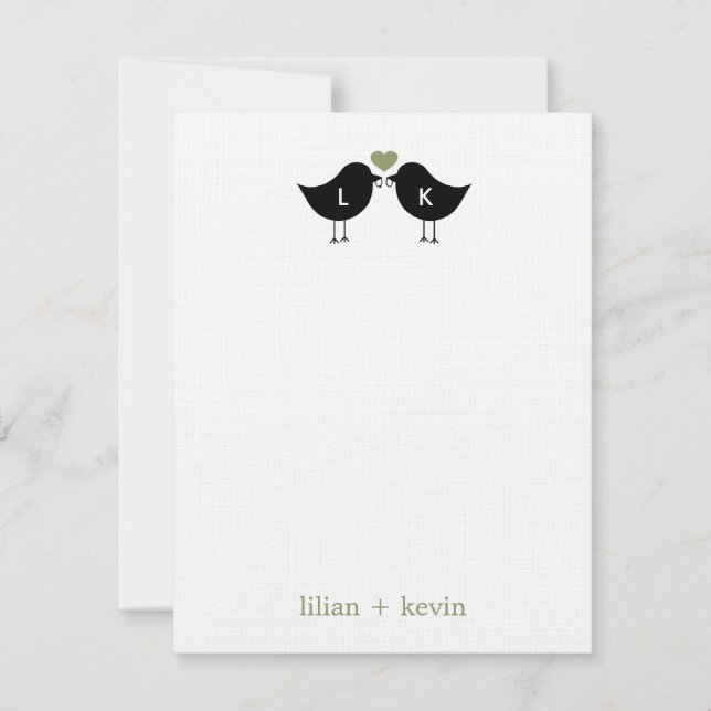 Monograma Aves Boda Tarjeta de agradecimiento plan (Anverso)