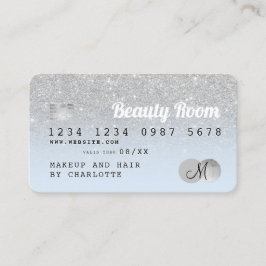 Monograma azul de belleza purpurina de la tarjeta 