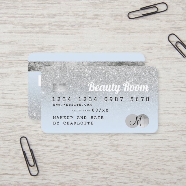 Monograma azul de belleza purpurina de la tarjeta  (Anverso/Reverso In Situ)