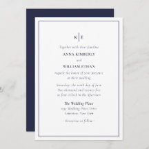 Monograma azul de la marina - Invitaciones de matr