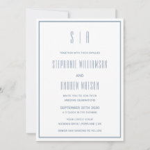Monograma Azul Polvo y Blanco Boda Moderna Simple