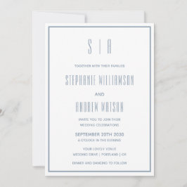 Monograma Azul Polvo y Blanco Boda Moderna Simple