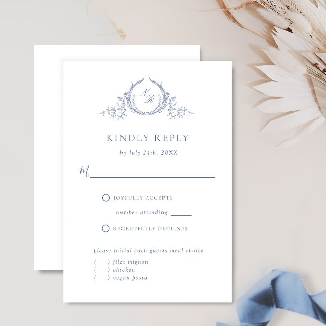 Monograma azul turbio formal con/sin comidas RSVP (Subido por el creador)