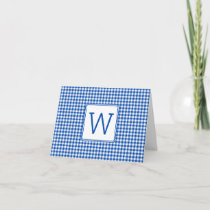 Monograma azul y blanco de Gingham Plaid