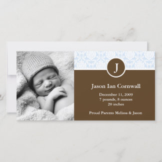 Monograma azul y Invitaciones de bebé Damasco