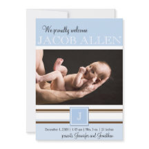 Monograma azul y marrón Niño Invitación