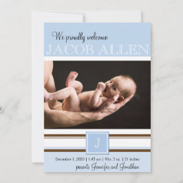 Monograma azul y marrón Niño Invitación