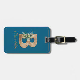 Monograma B letra de madera Flor azul Etiqueta del