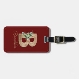 Monograma B letra de madera flor burgundy Etiqueta