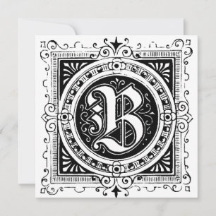 Monograma B Patrón floral blanco y negro inicial