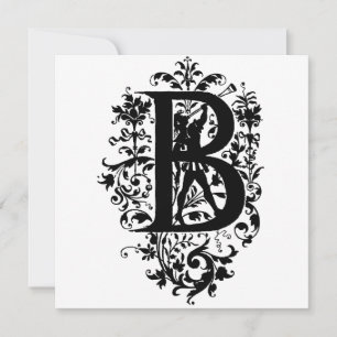 Monograma B Patrón floral blanco y negro inicial